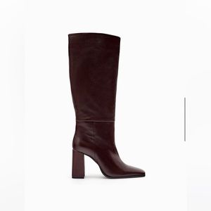 NWT Zara Burgundy Red Heeled Boots Size 37